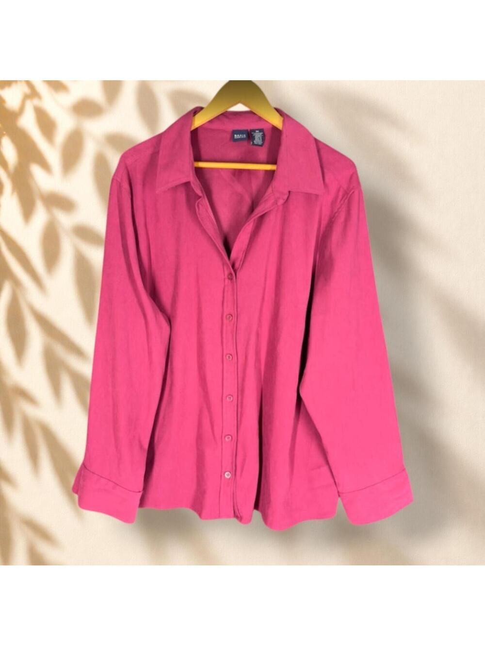 Basic Editions Shirt Women 3X Plus Pink Button Up Collared Long Sleeve Casual